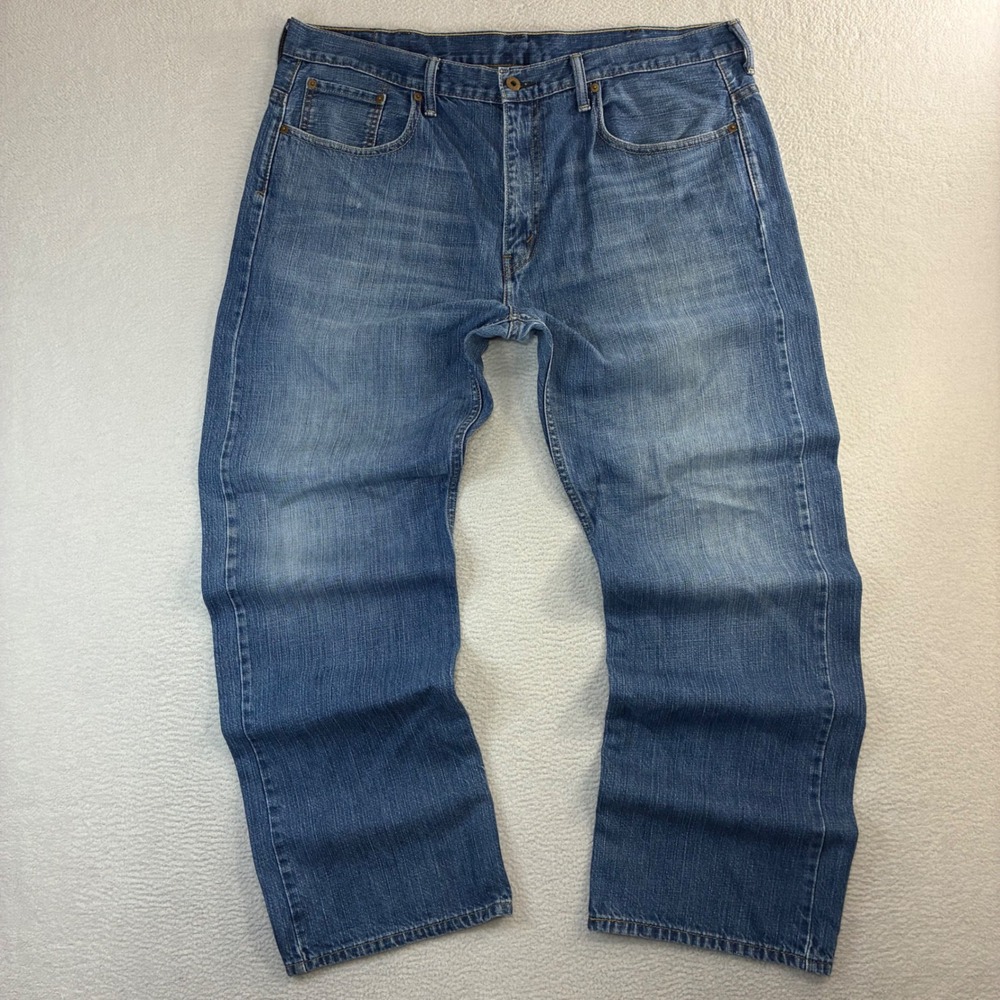 Levis 569 Loose Straight Jeans Men 38x32 Blue Faded‎ Skater Baggy Whiskered